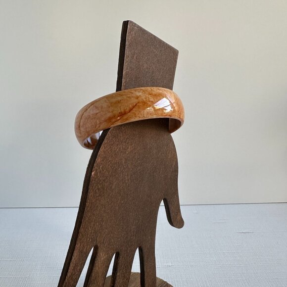 Marbled Peach Plastic Bangle: Wide Lightweight Bracelet 8" - Picture 2 of 10